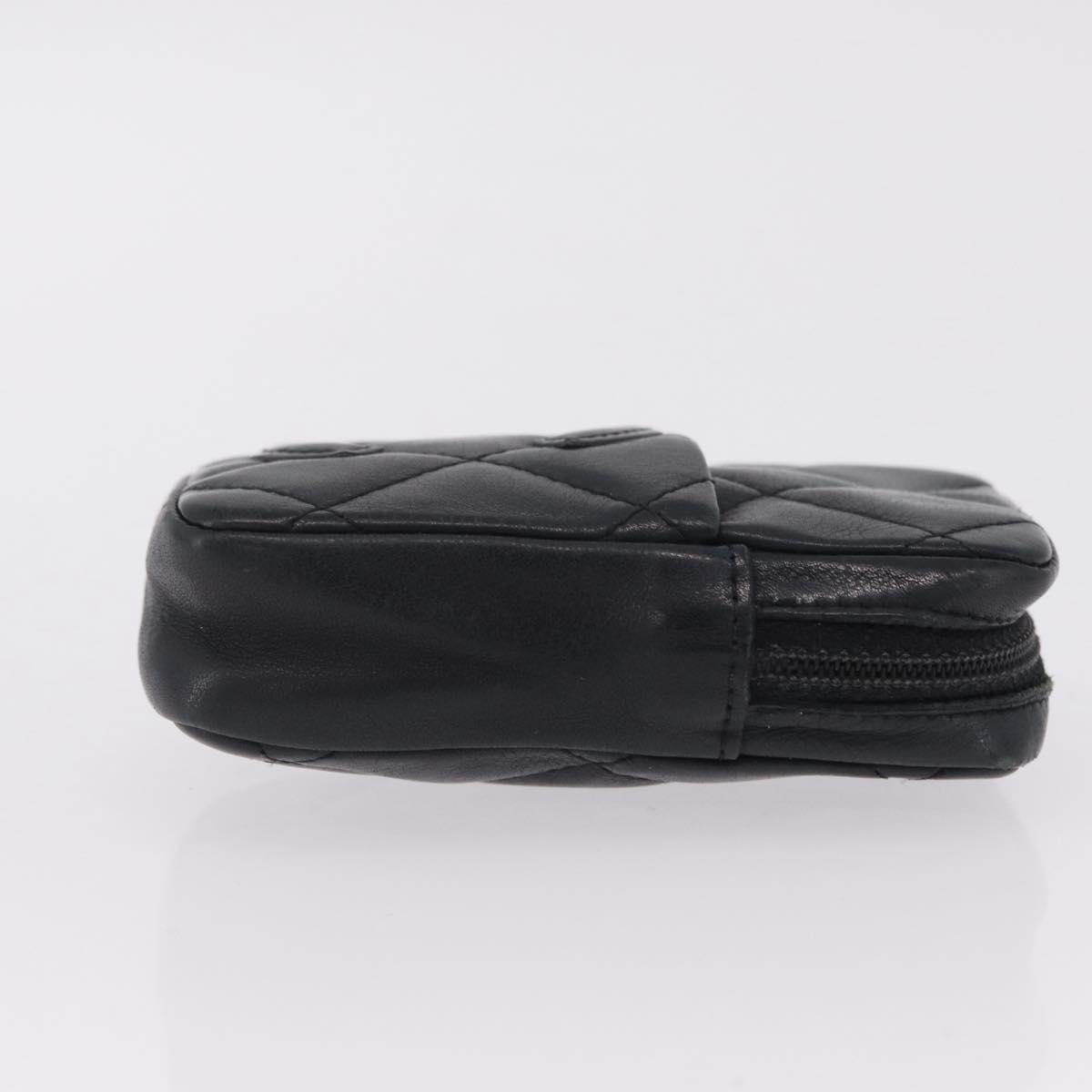 CHANEL Cambon Line Matelasse Pouch Leather Black Silver CC Auth 210116