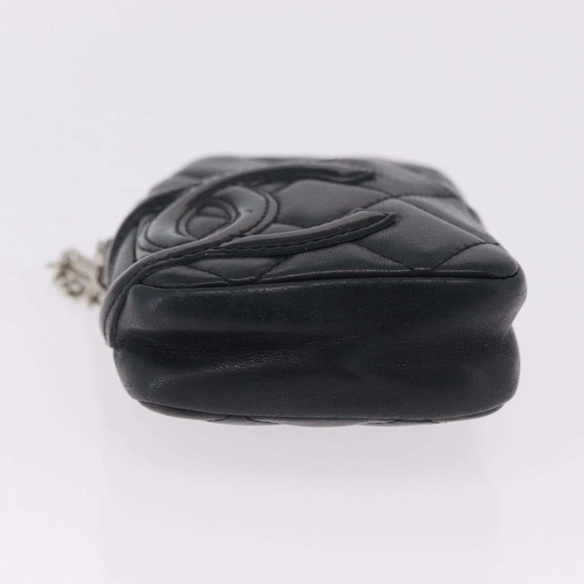 CHANEL Cambon Line Matelasse Pouch Leather Black Silver CC Auth 210116