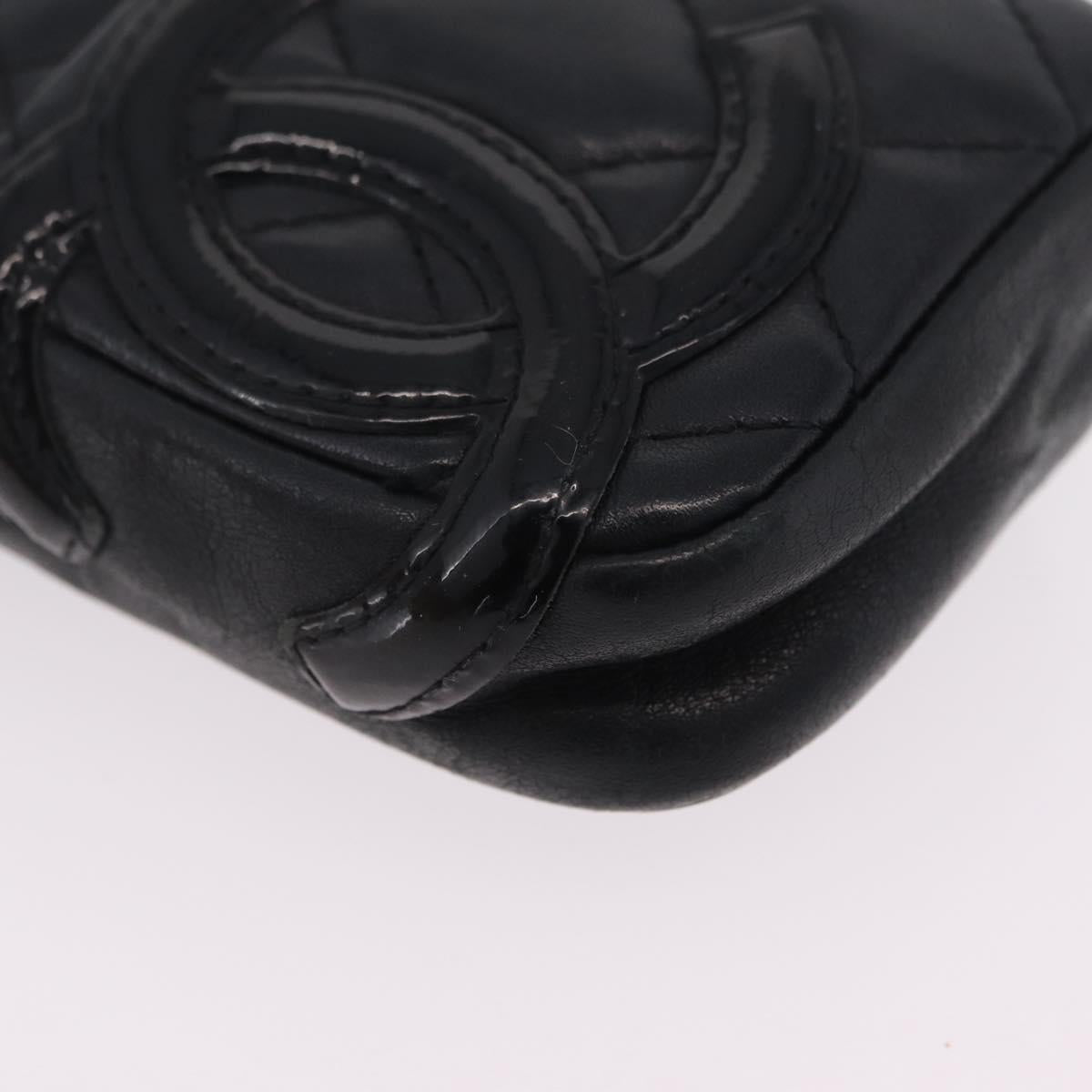 CHANEL Cambon Line Matelasse Pouch Leather Black Silver CC Auth 210116