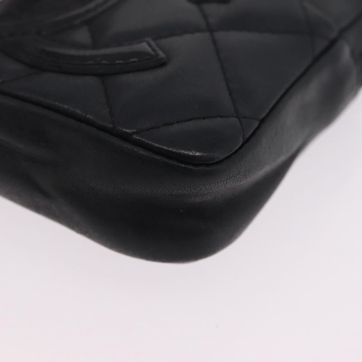 CHANEL Cambon Line Matelasse Pouch Leather Black Silver CC Auth 210116