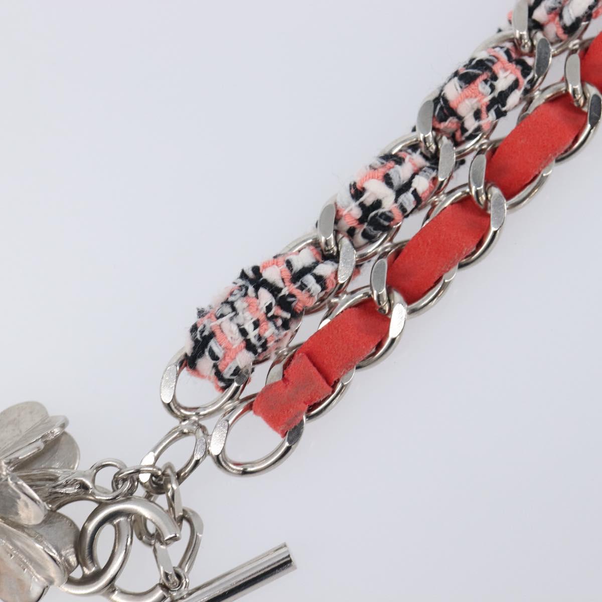 CHANEL Bracelet Tweed Multicolor Silver CC Auth 210120V