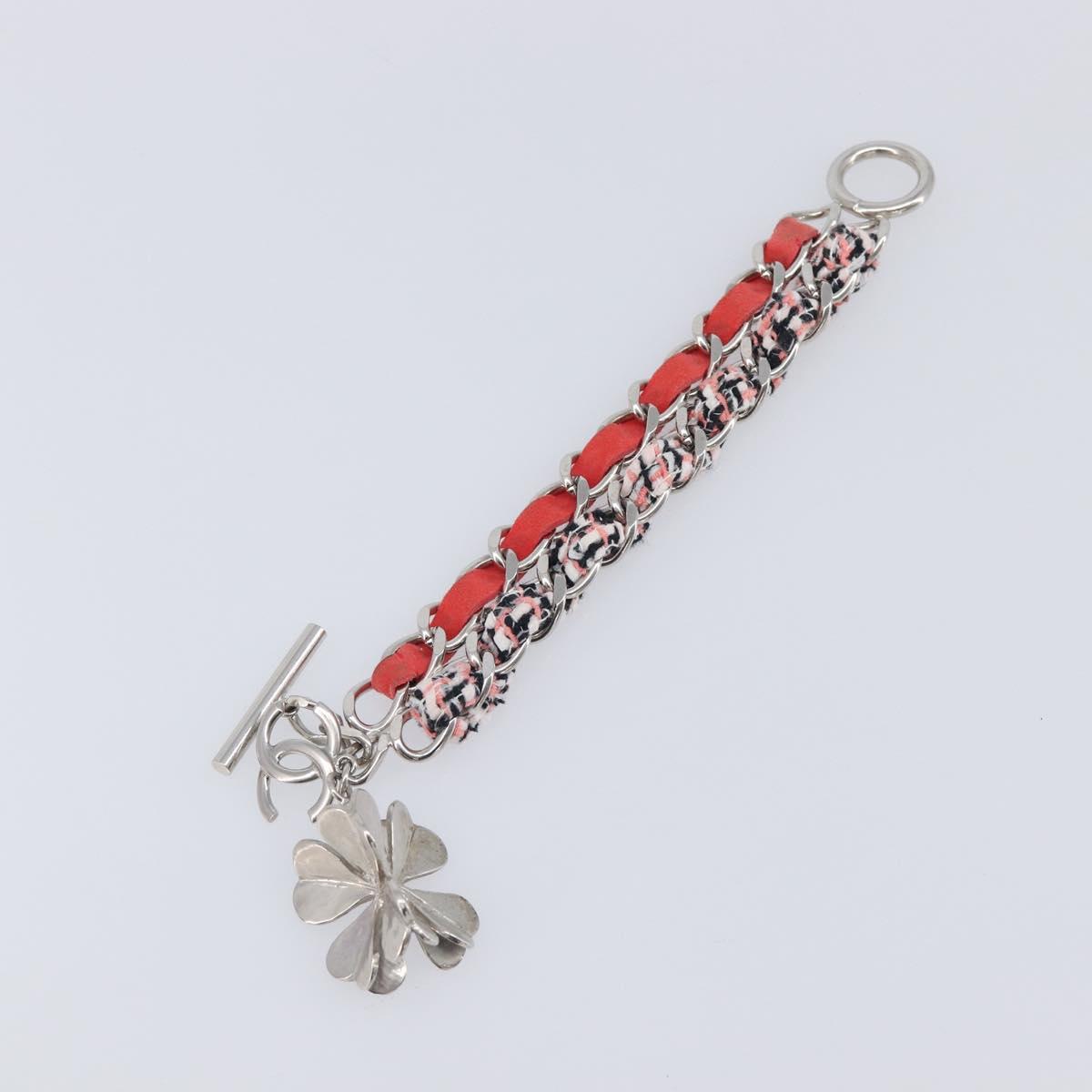 CHANEL Bracelet Tweed Multicolor Silver CC Auth 210120V