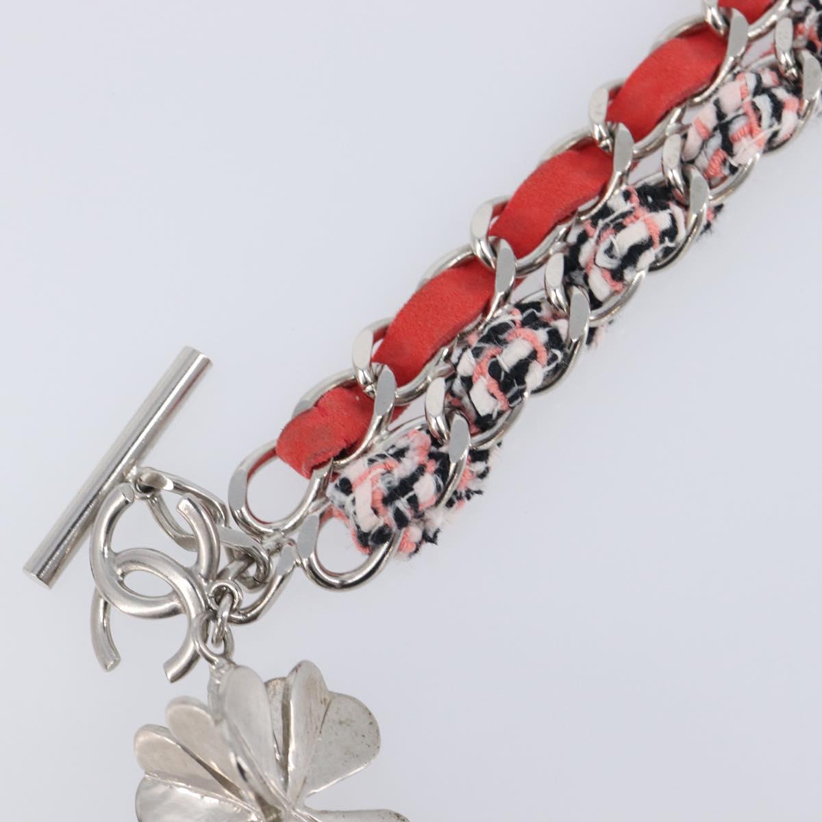 CHANEL Bracelet Tweed Multicolor Silver CC Auth 210120V