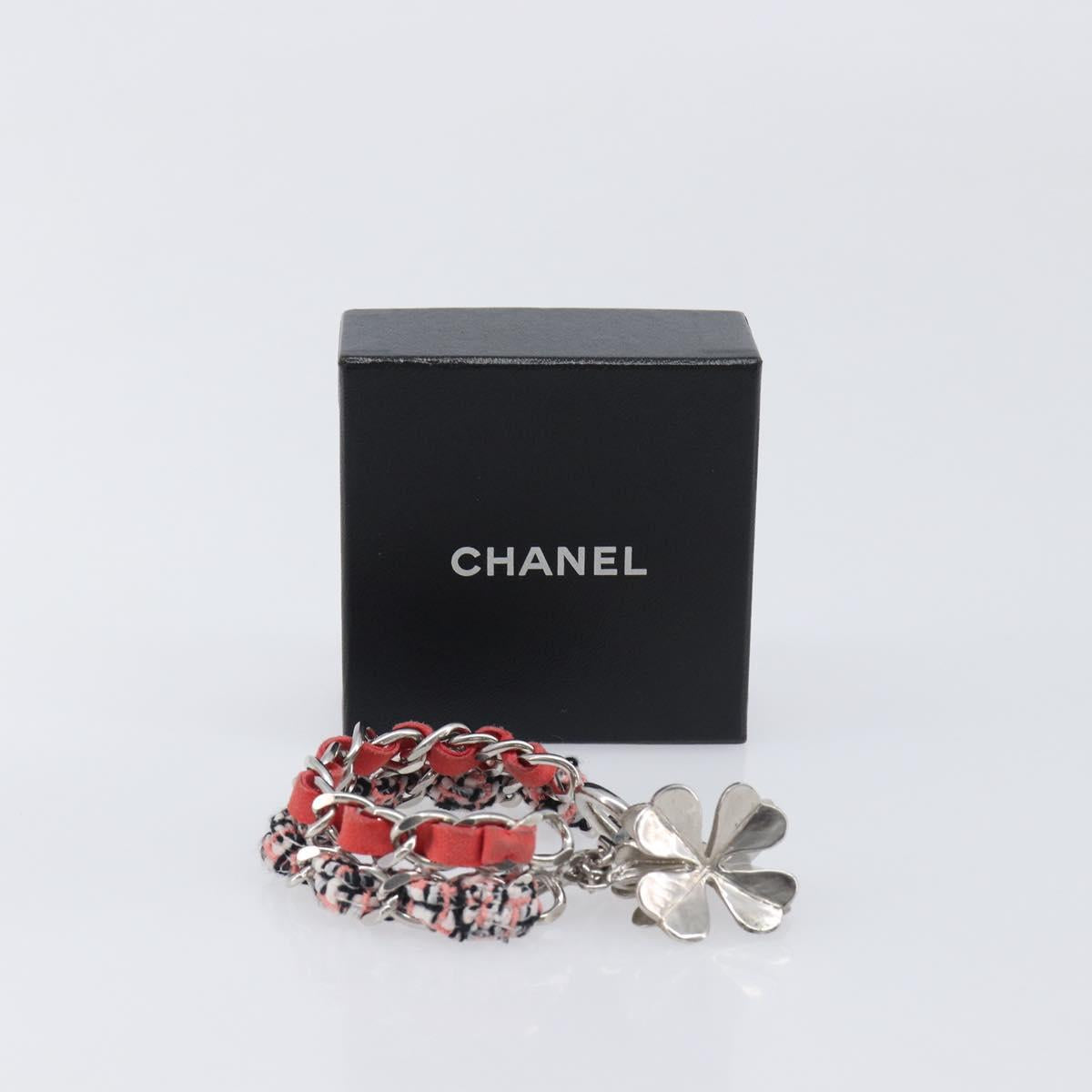 CHANEL Bracelet Tweed Multicolor Silver CC Auth 210120V