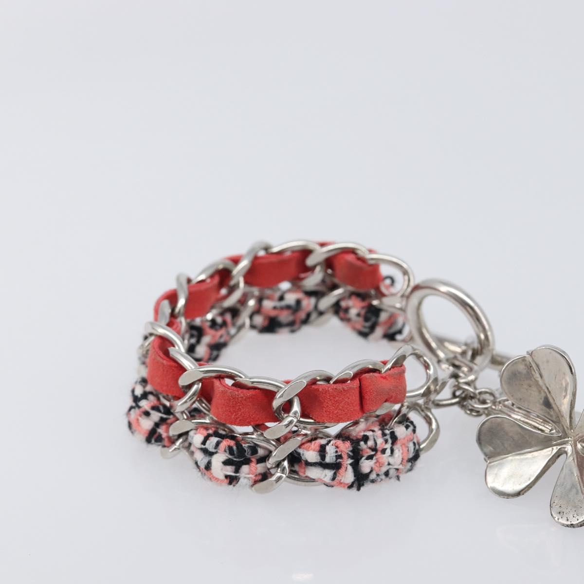 CHANEL Bracelet Tweed Multicolor Silver CC Auth 210120V