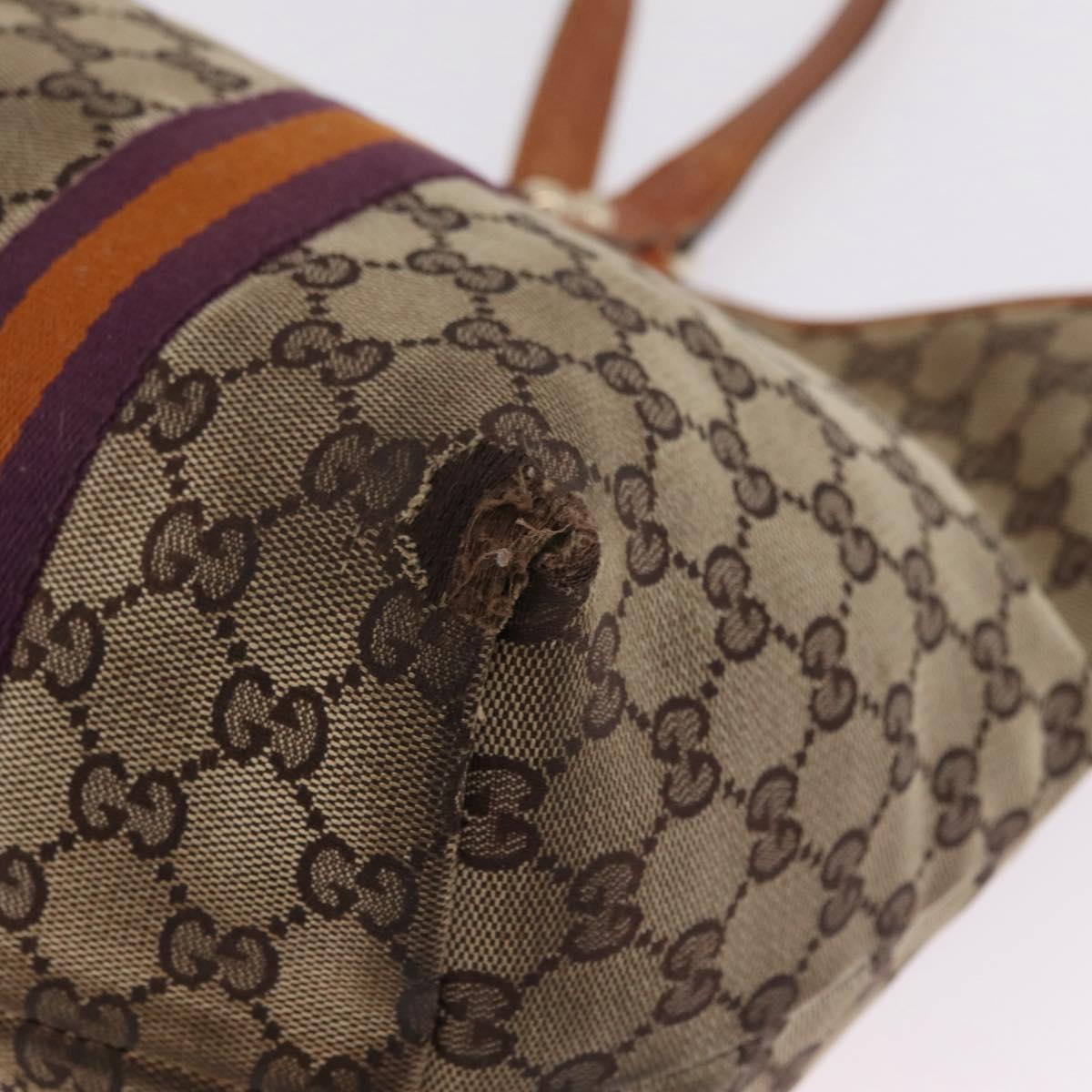 GUCCI GG Canvas Sherry Line Tote Bag Beige Gold 139260 Auth 210127