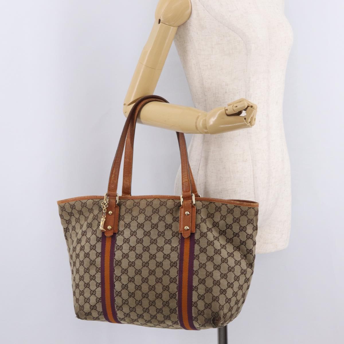 GUCCI GG Canvas Sherry Line Tote Bag Beige Gold 139260 Auth 210127