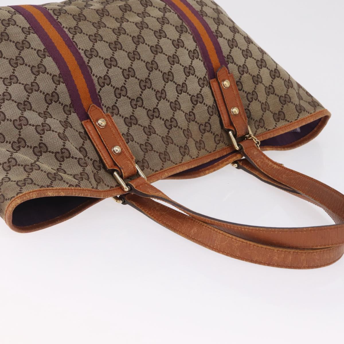 GUCCI GG Canvas Sherry Line Tote Bag Beige Gold 139260 Auth 210127