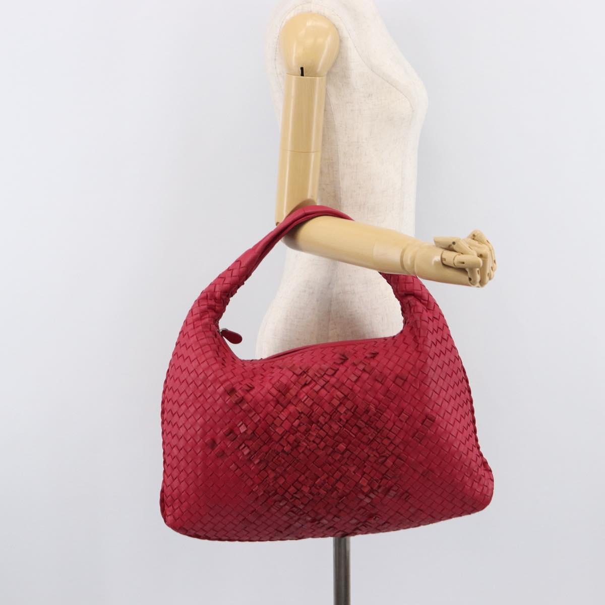 Bottega Veneta Hobo INTRECCIATO Bag Leather Red Silver 115654 Auth 210134V