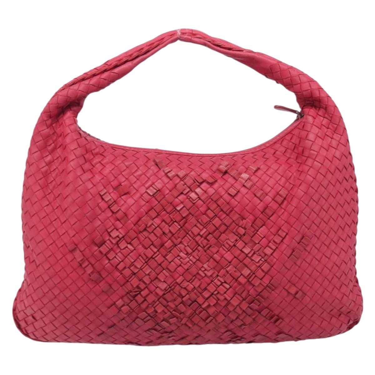 Bottega Veneta Hobo INTRECCIATO Bag Leather Red Silver 115654 Auth 210134V