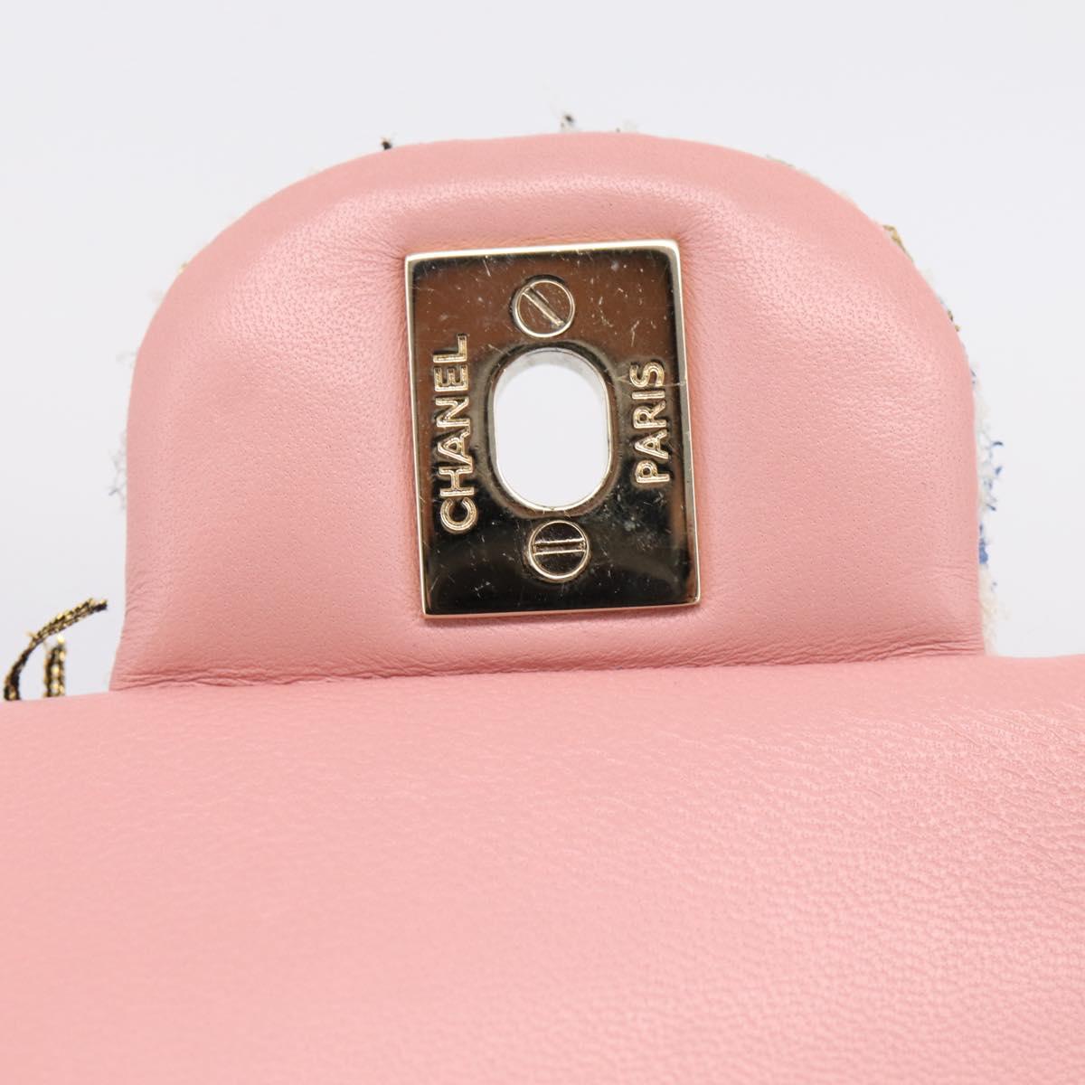 CHANEL Chain Matelasse25 Shoulder Bag Tweed Multicolor Gold CC Auth 210135SM