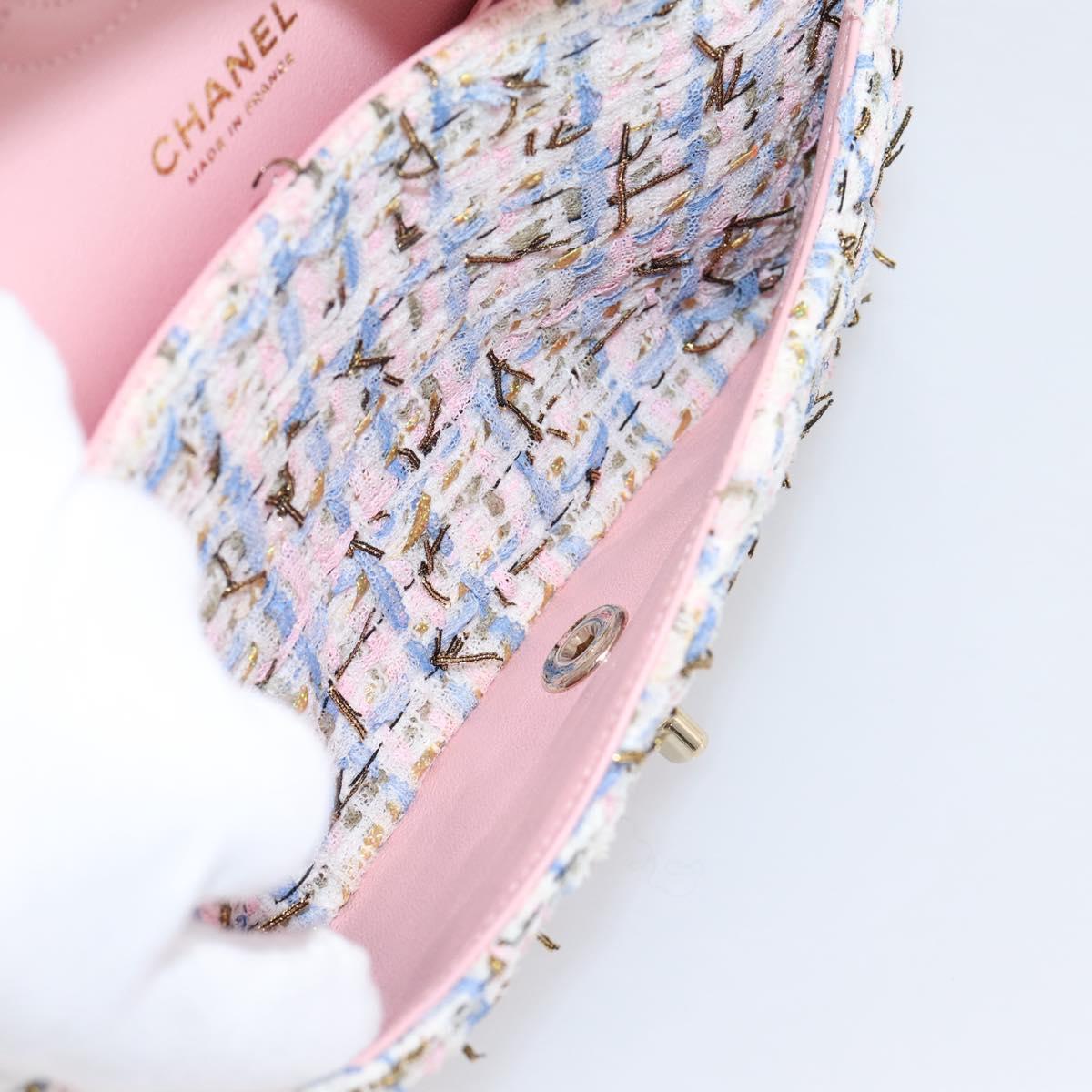 CHANEL Chain Matelasse25 Shoulder Bag Tweed Multicolor Gold CC Auth 210135SM
