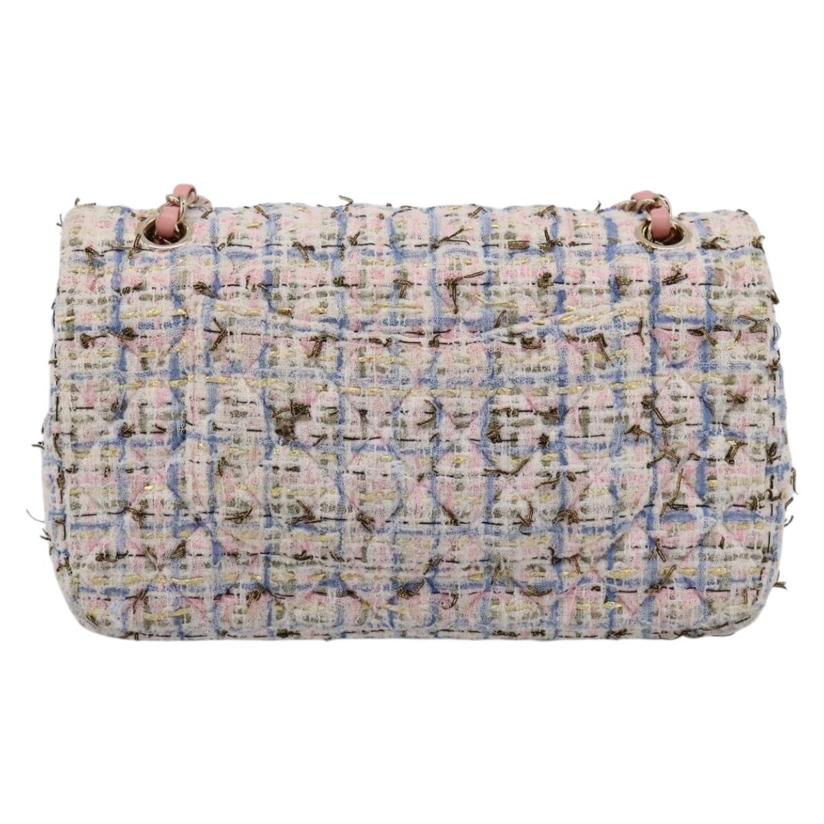 CHANEL Chain Matelasse25 Shoulder Bag Tweed Multicolor Gold CC Auth 210135SM