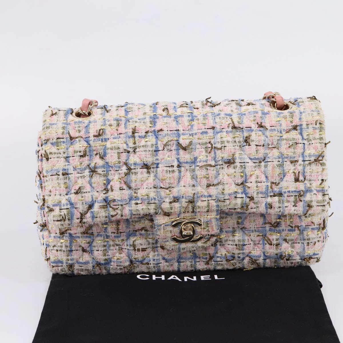 CHANEL Chain Matelasse25 Shoulder Bag Tweed Multicolor Gold CC Auth 210135SM