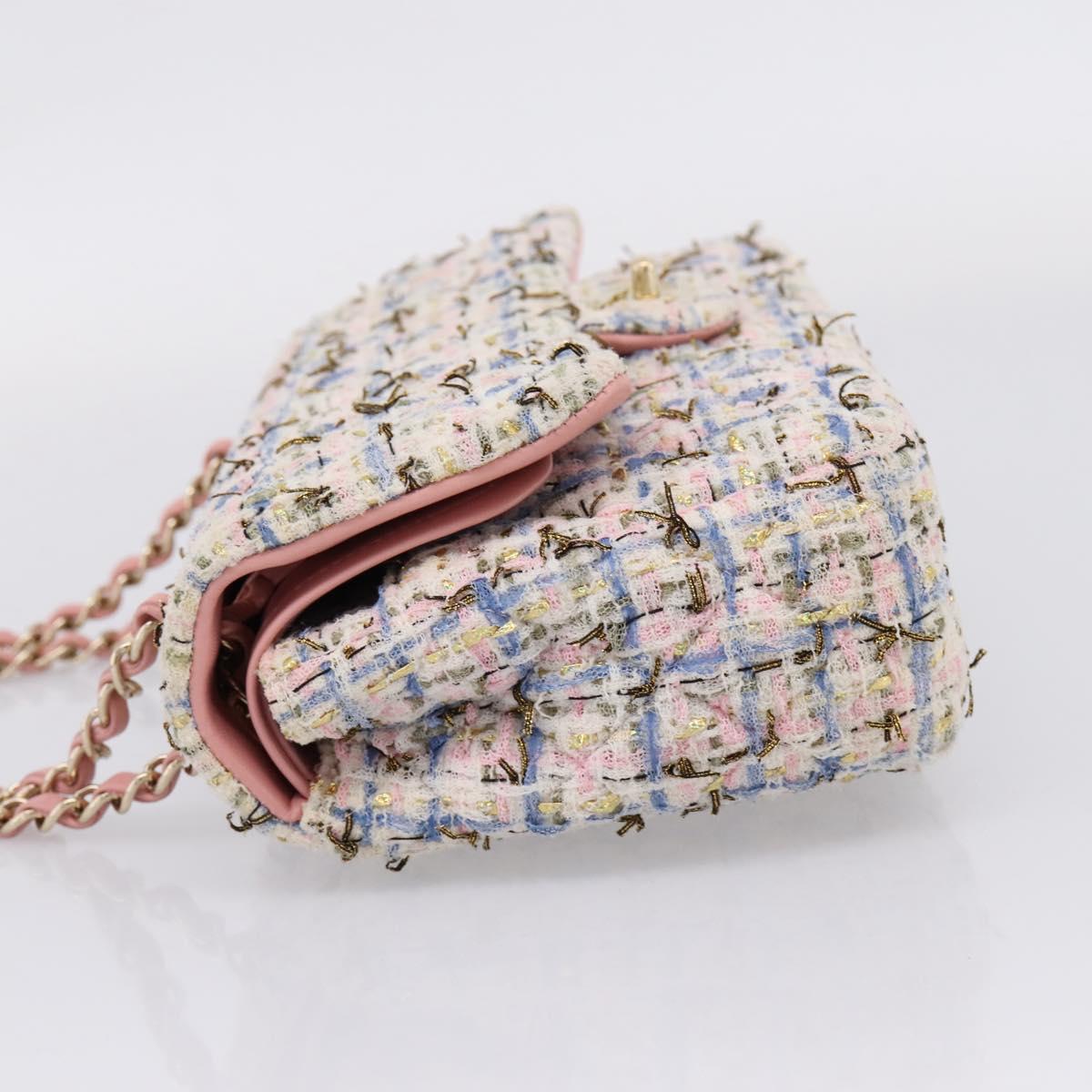 CHANEL Chain Matelasse25 Shoulder Bag Tweed Multicolor Gold CC Auth 210135SM