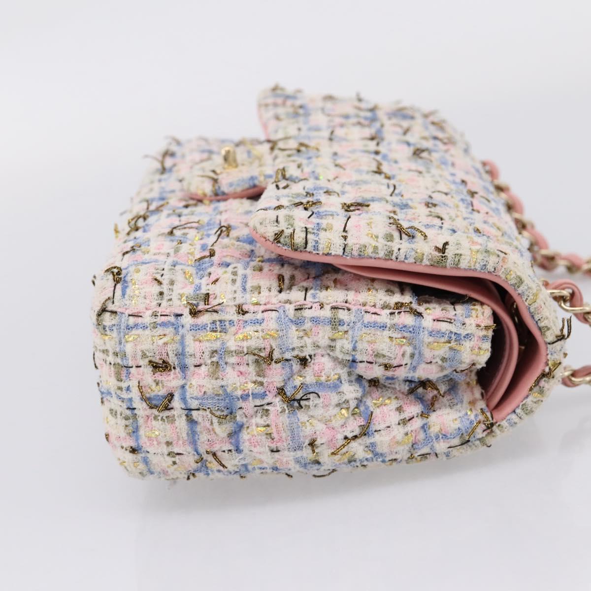 CHANEL Chain Matelasse25 Shoulder Bag Tweed Multicolor Gold CC Auth 210135SM
