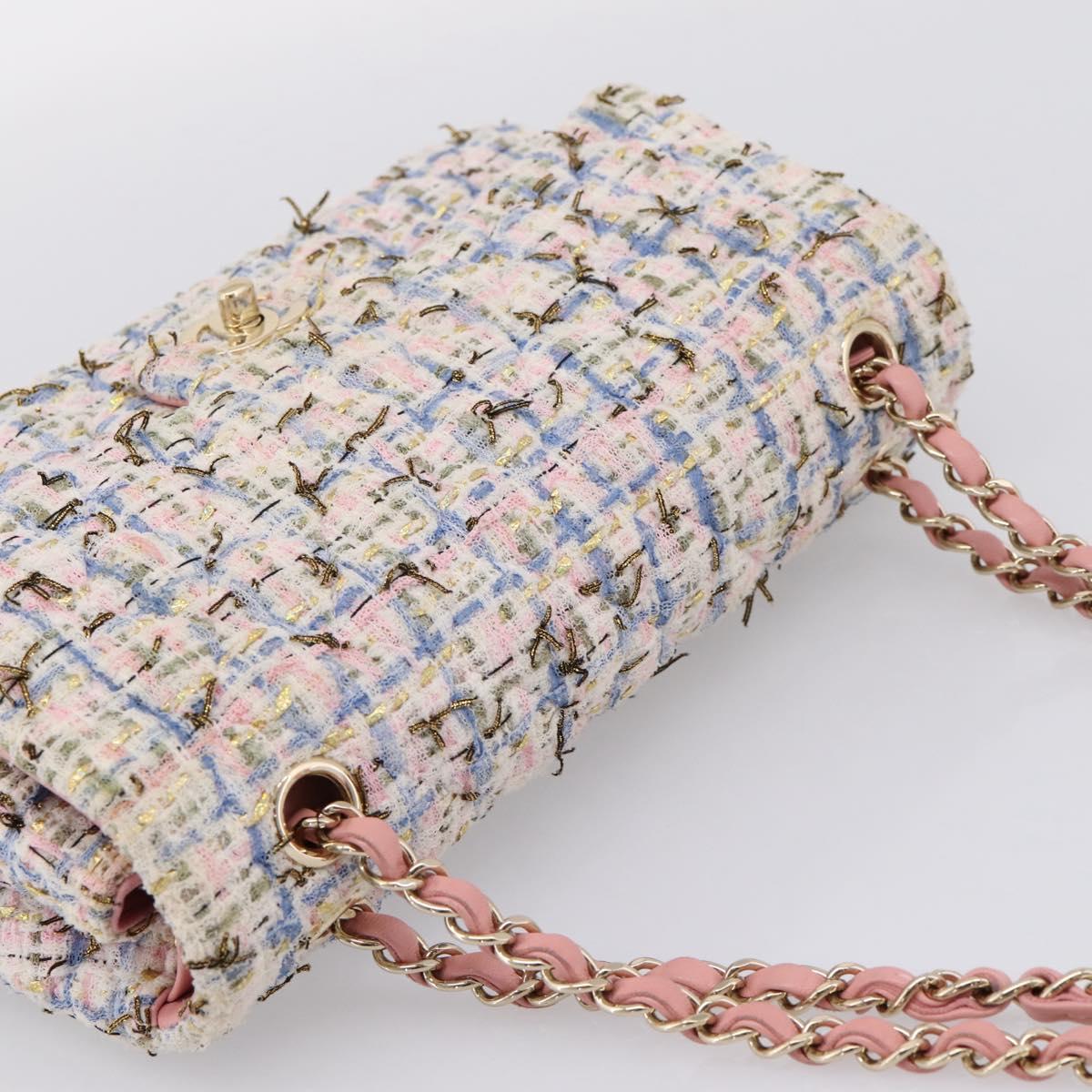 CHANEL Chain Matelasse25 Shoulder Bag Tweed Multicolor Gold CC Auth 210135SM