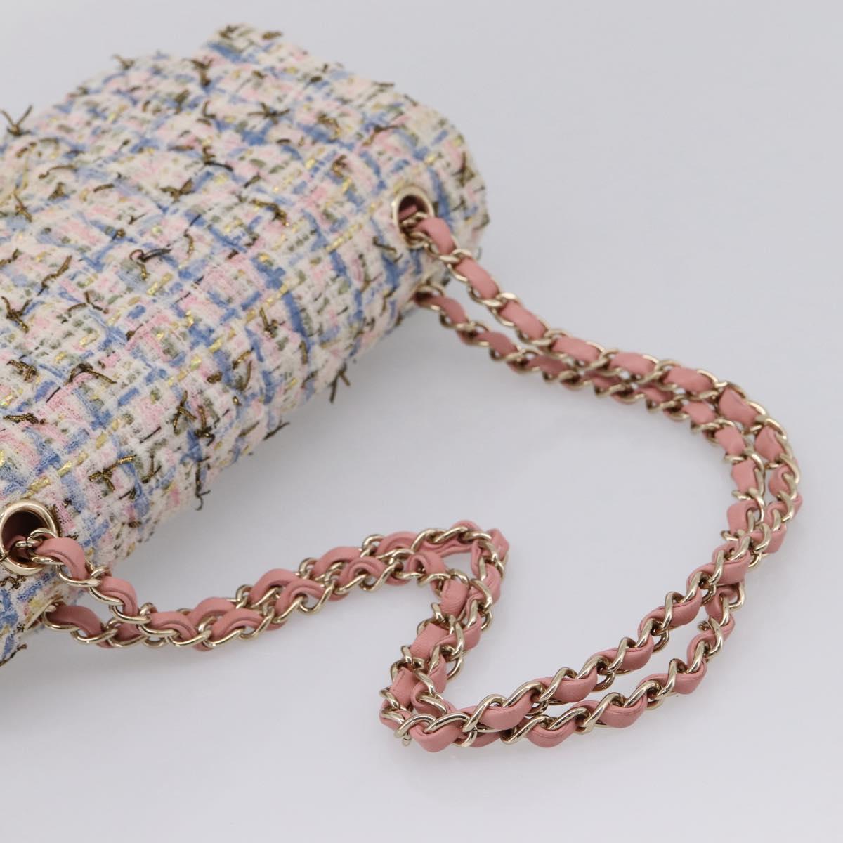 CHANEL Chain Matelasse25 Shoulder Bag Tweed Multicolor Gold CC Auth 210135SM