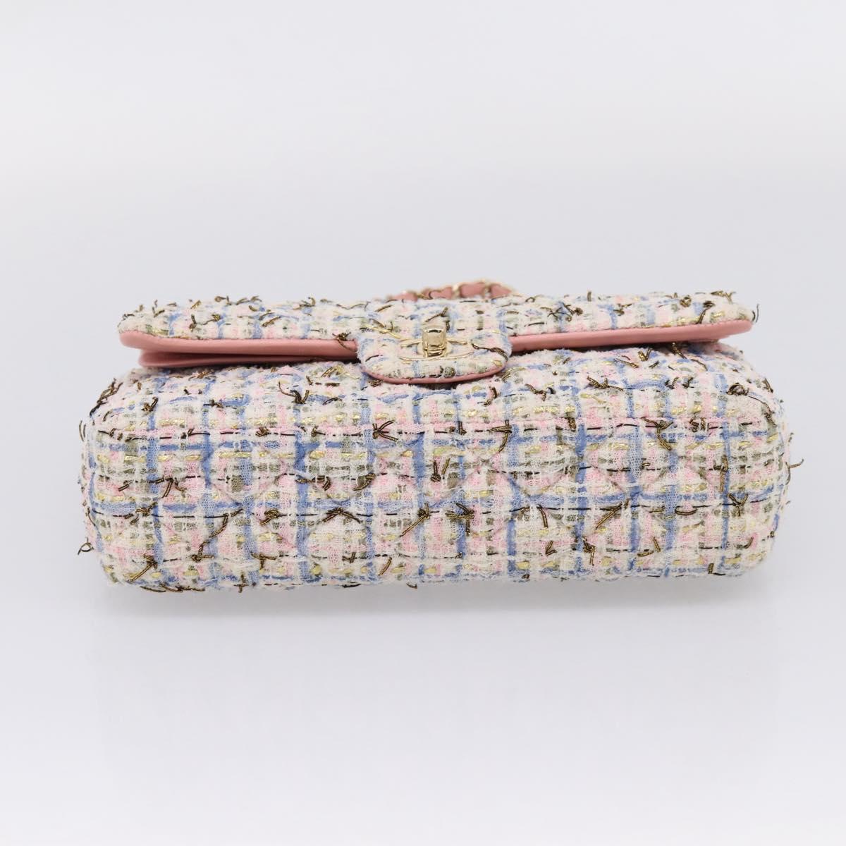 CHANEL Chain Matelasse25 Shoulder Bag Tweed Multicolor Gold CC Auth 210135SM