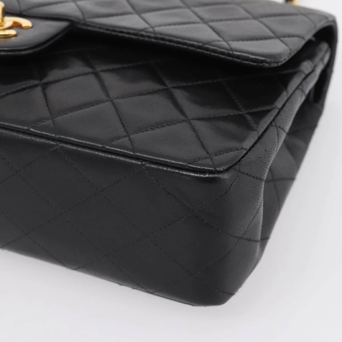 CHANEL Matelasse 25 Chain Shoulder Bag Lamb Skin Black Gold CC Auth 210136SAM