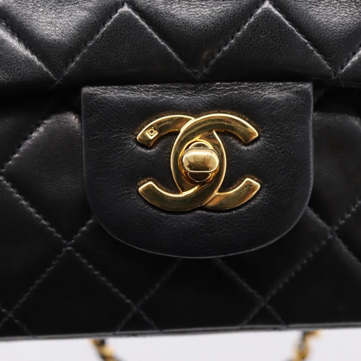 CHANEL Matelasse 25 Chain Shoulder Bag Lamb Skin Black Gold CC Auth 210136SAM