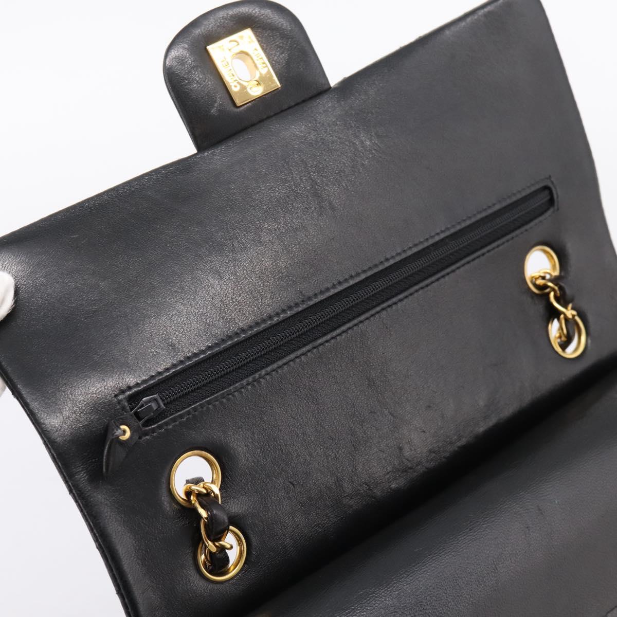 CHANEL Matelasse 25 Chain Shoulder Bag Lamb Skin Black Gold CC Auth 210136SAM