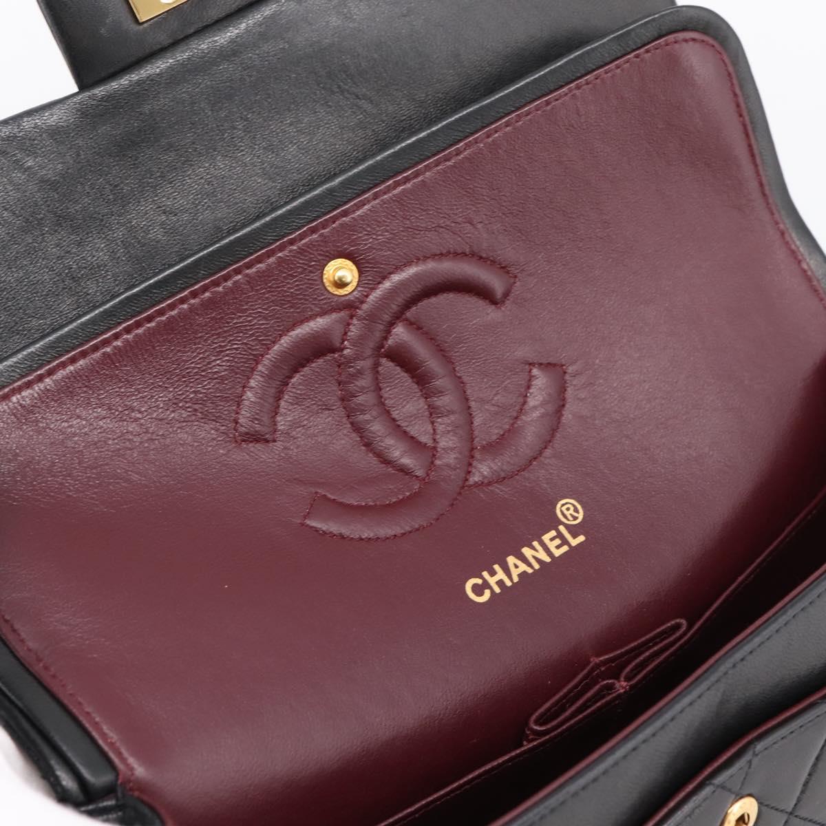 CHANEL Matelasse 25 Chain Shoulder Bag Lamb Skin Black Gold CC Auth 210136SAM
