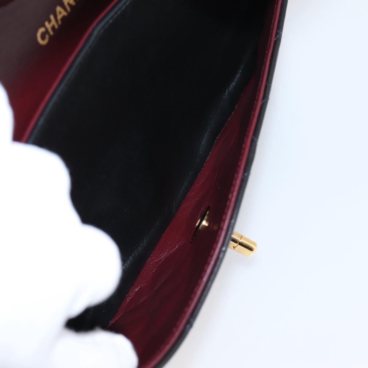 CHANEL Matelasse 25 Chain Shoulder Bag Lamb Skin Black Gold CC Auth 210136SAM