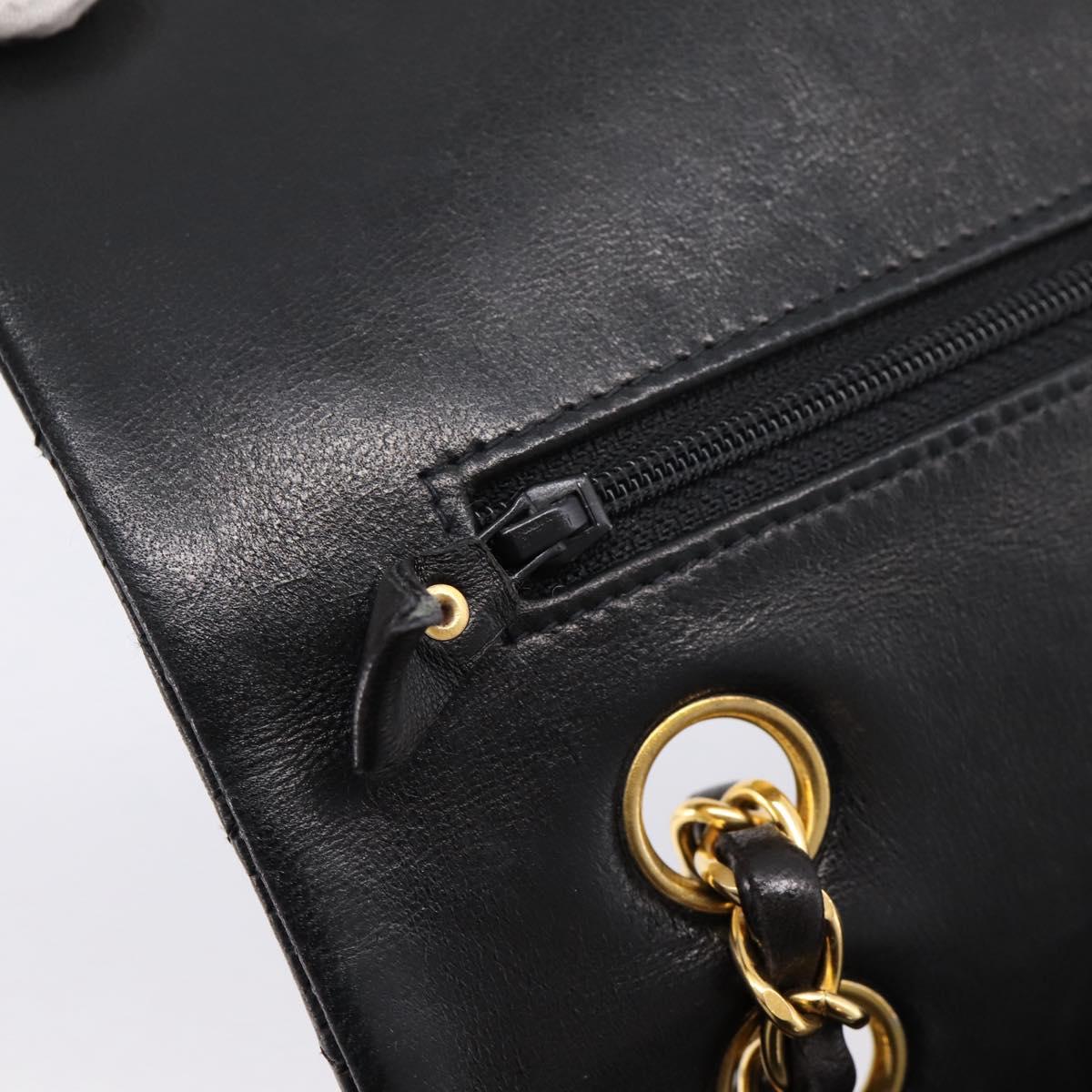 CHANEL Matelasse 25 Chain Shoulder Bag Lamb Skin Black Gold CC Auth 210136SAM