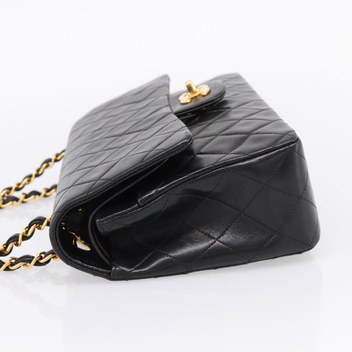 CHANEL Matelasse 25 Chain Shoulder Bag Lamb Skin Black Gold CC Auth 210136SAM