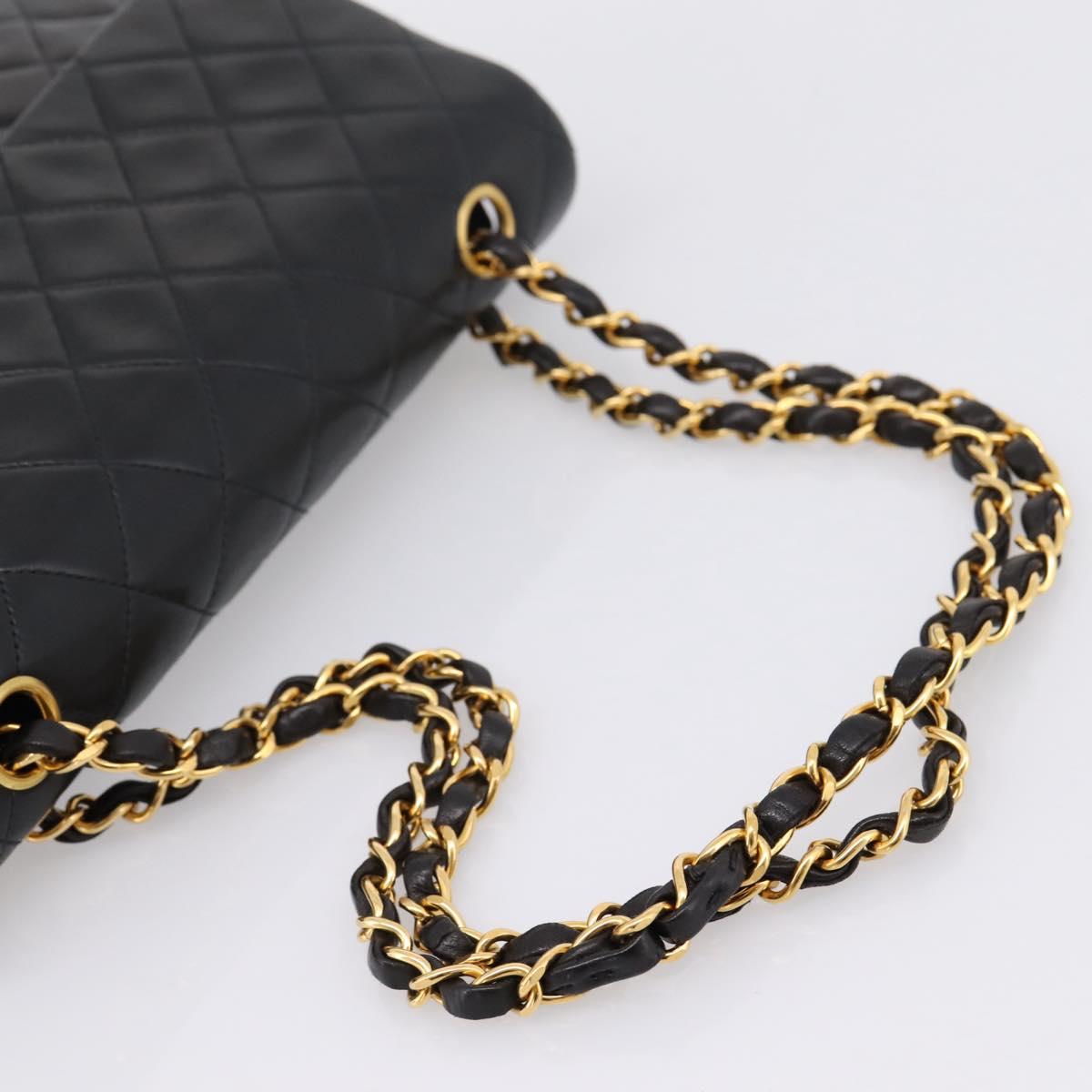 CHANEL Matelasse 25 Chain Shoulder Bag Lamb Skin Black Gold CC Auth 210136SAM