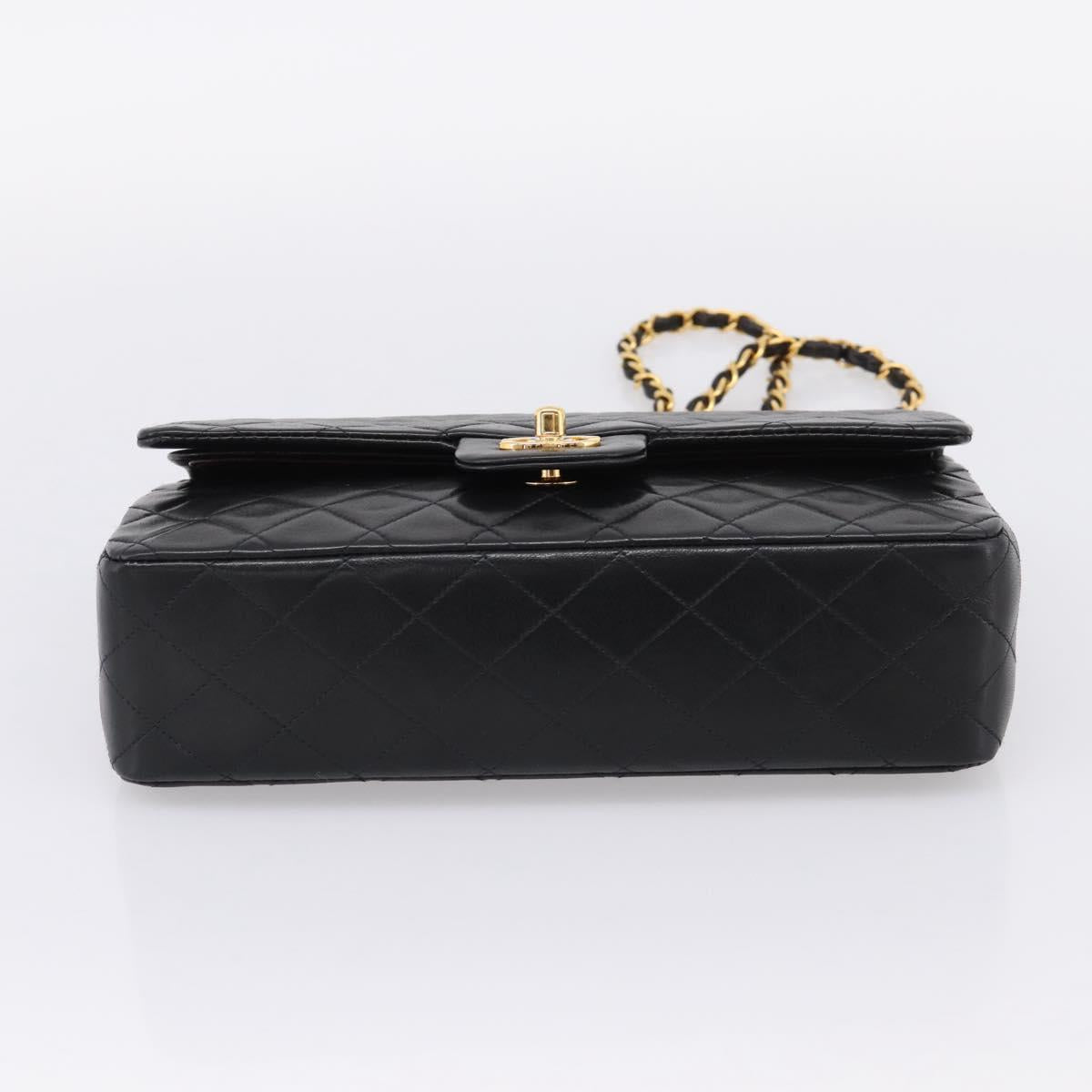CHANEL Matelasse 25 Chain Shoulder Bag Lamb Skin Black Gold CC Auth 210136SAM