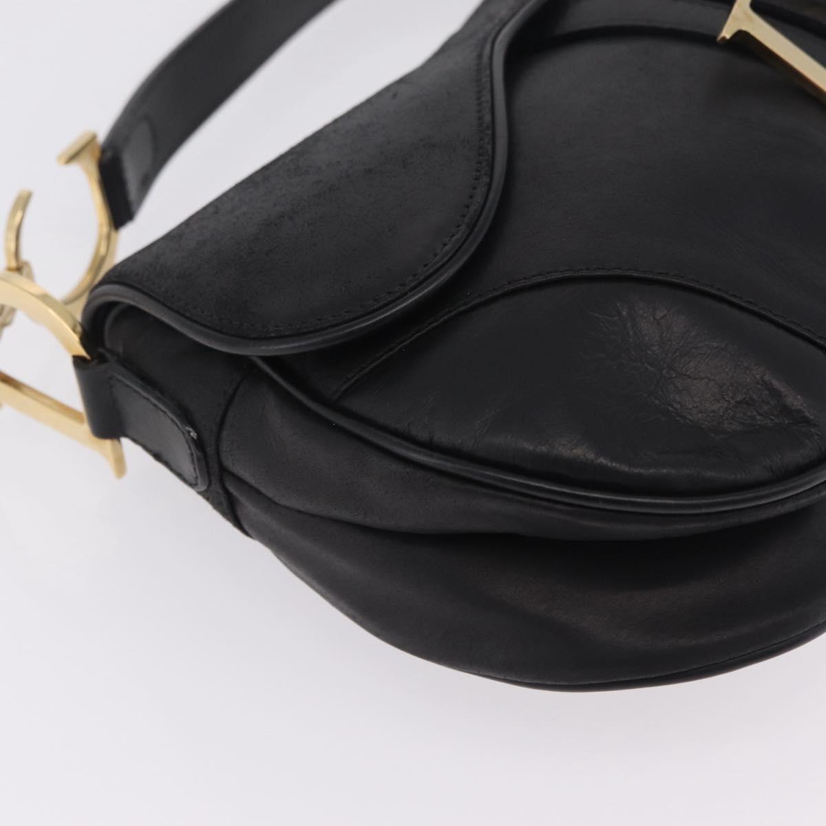 Christian Dior Saddle Shoulder Bag Leather Black Gold Auth 210137M