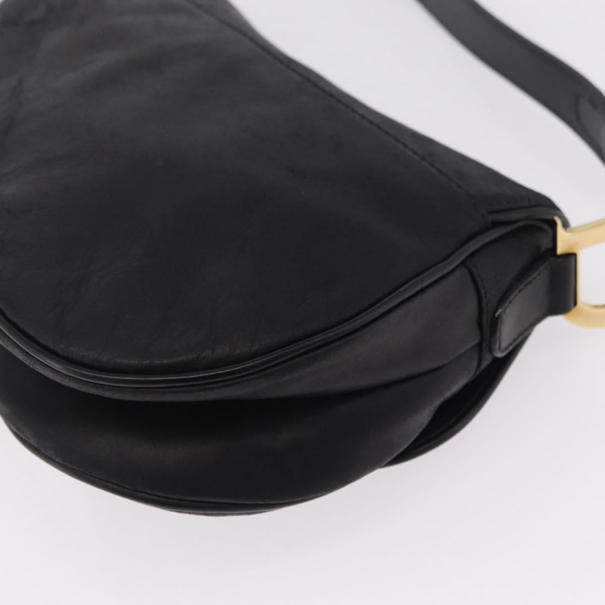 Christian Dior Saddle Shoulder Bag Leather Black Gold Auth 210137M