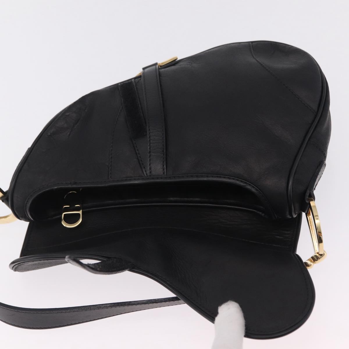 Christian Dior Saddle Shoulder Bag Leather Black Gold Auth 210137M