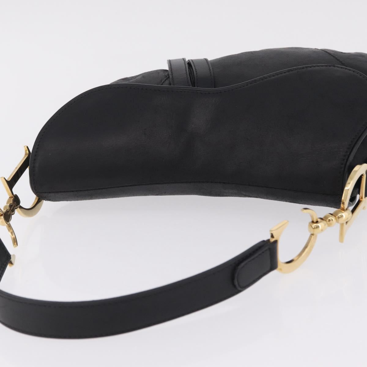 Christian Dior Saddle Shoulder Bag Leather Black Gold Auth 210137M