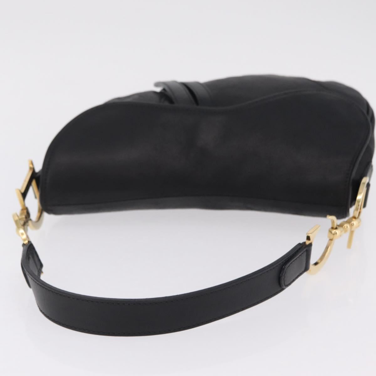 Christian Dior Saddle Shoulder Bag Leather Black Gold Auth 210137M