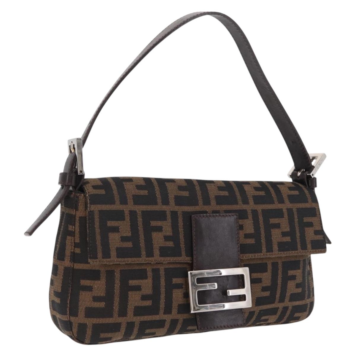 FENDI Zucca Canvas Mamma Baguette Shoulder Bag Brown Black 26424 Auth 210138V