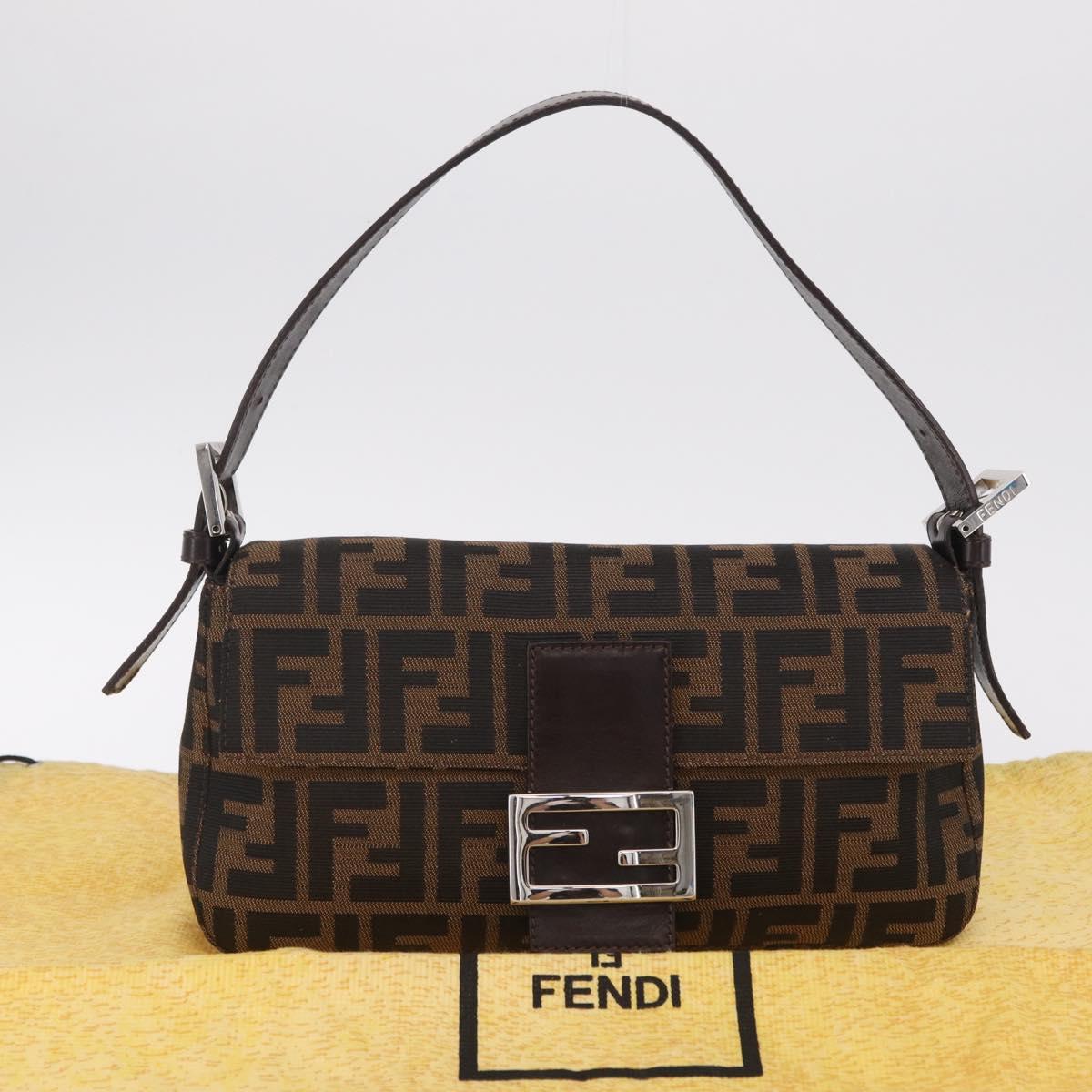 FENDI Zucca Canvas Mamma Baguette Shoulder Bag Brown Black 26424 Auth 210138V