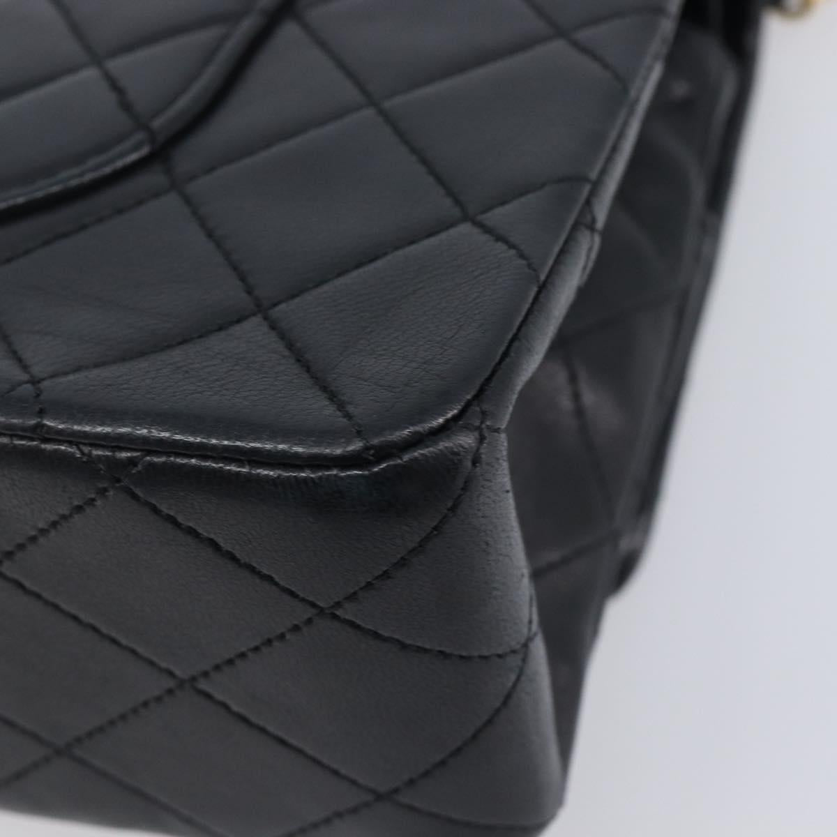 CHANEL Matelasse25 Chain Shoulder Bag Lamb Skin Black Gold CC Auth 210139SAM