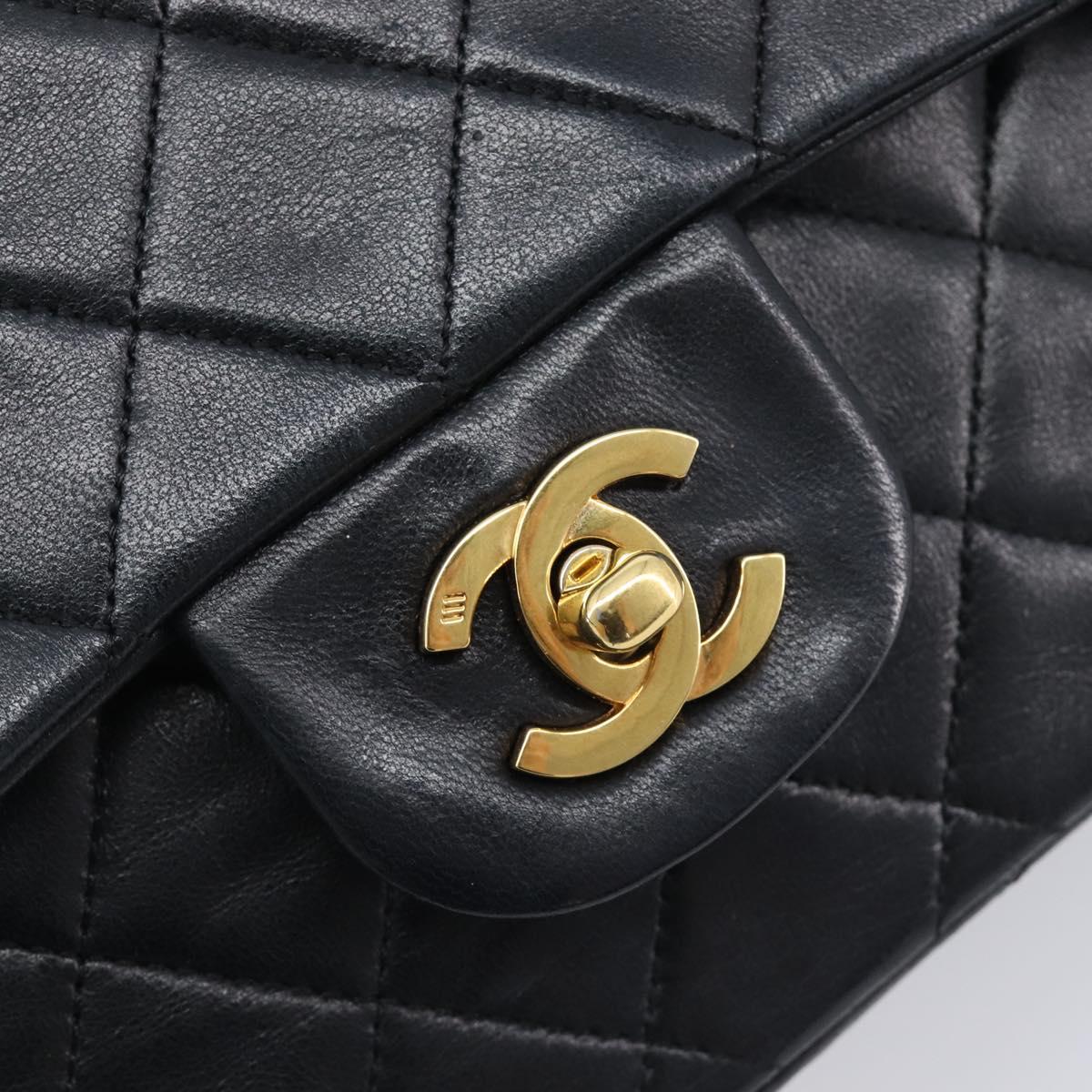 CHANEL Matelasse25 Chain Shoulder Bag Lamb Skin Black Gold CC Auth 210139SAM