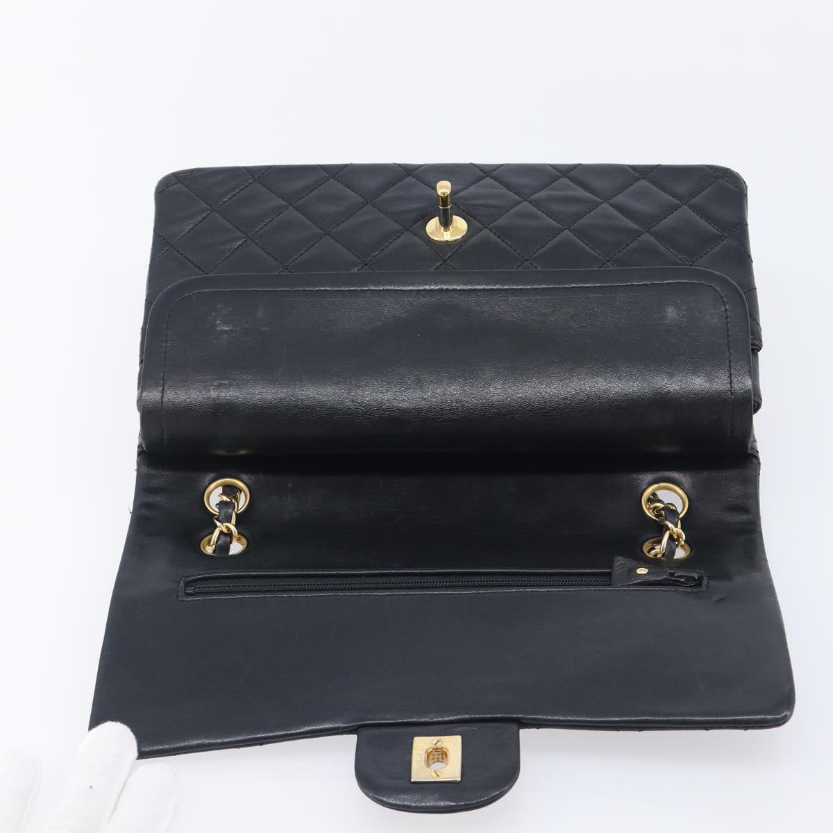 CHANEL Matelasse25 Chain Shoulder Bag Lamb Skin Black Gold CC Auth 210139SAM