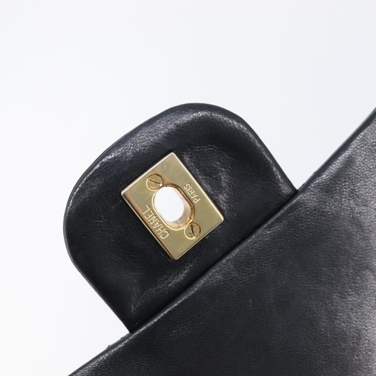 CHANEL Matelasse25 Chain Shoulder Bag Lamb Skin Black Gold CC Auth 210139SAM