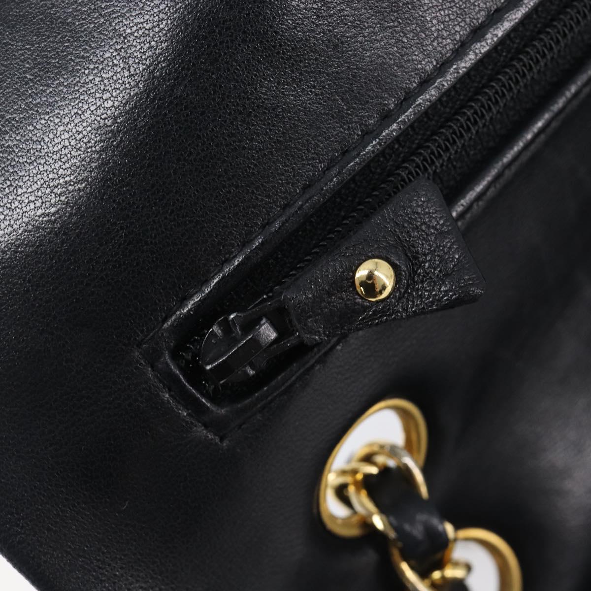 CHANEL Matelasse25 Chain Shoulder Bag Lamb Skin Black Gold CC Auth 210139SAM