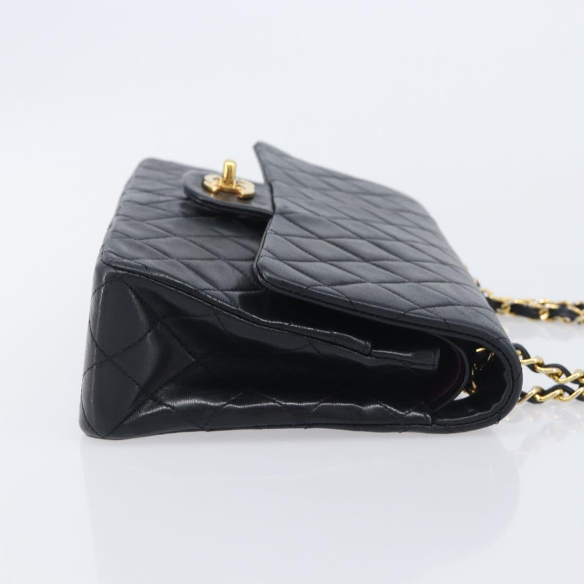 CHANEL Matelasse25 Chain Shoulder Bag Lamb Skin Black Gold CC Auth 210139SAM