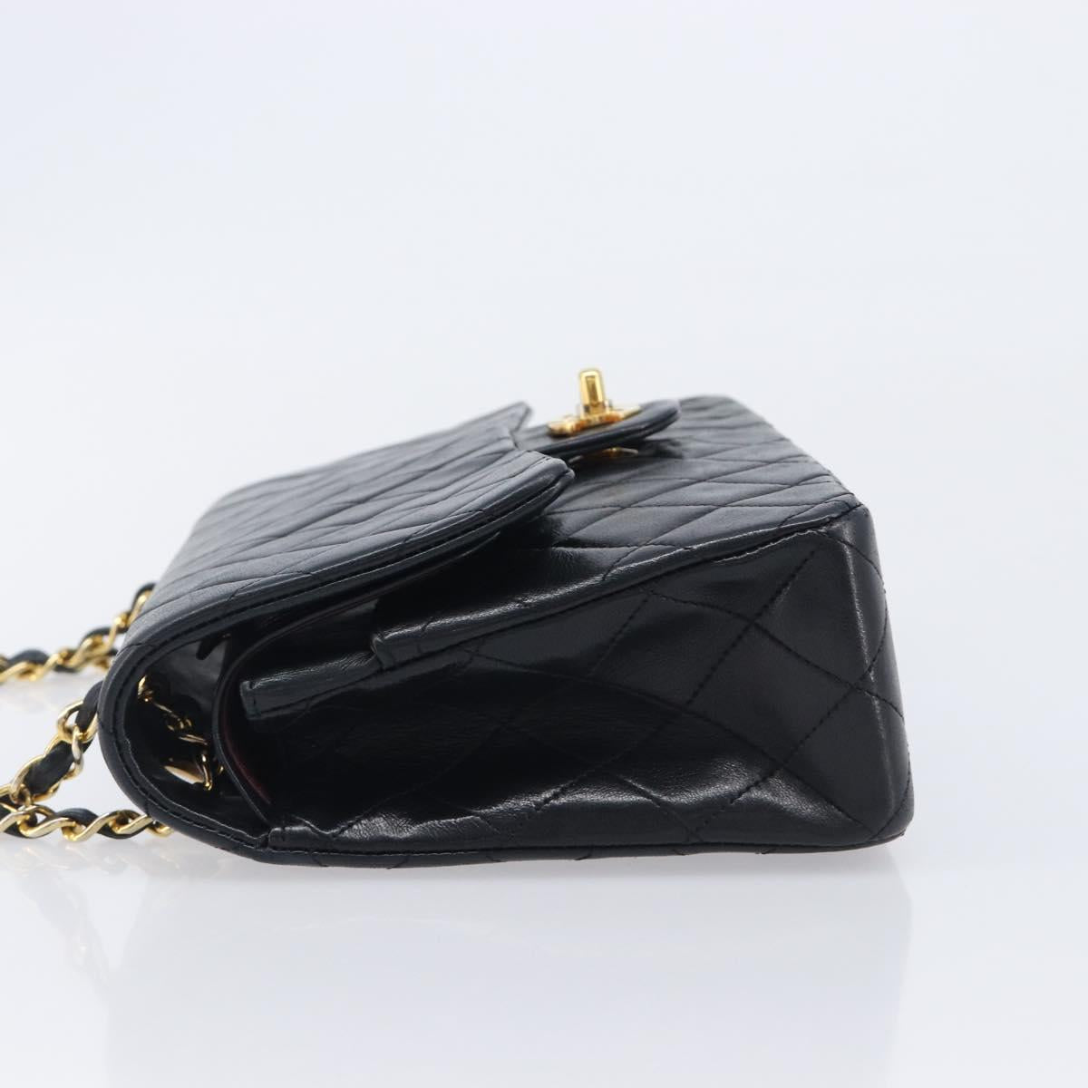 CHANEL Matelasse25 Chain Shoulder Bag Lamb Skin Black Gold CC Auth 210139SAM