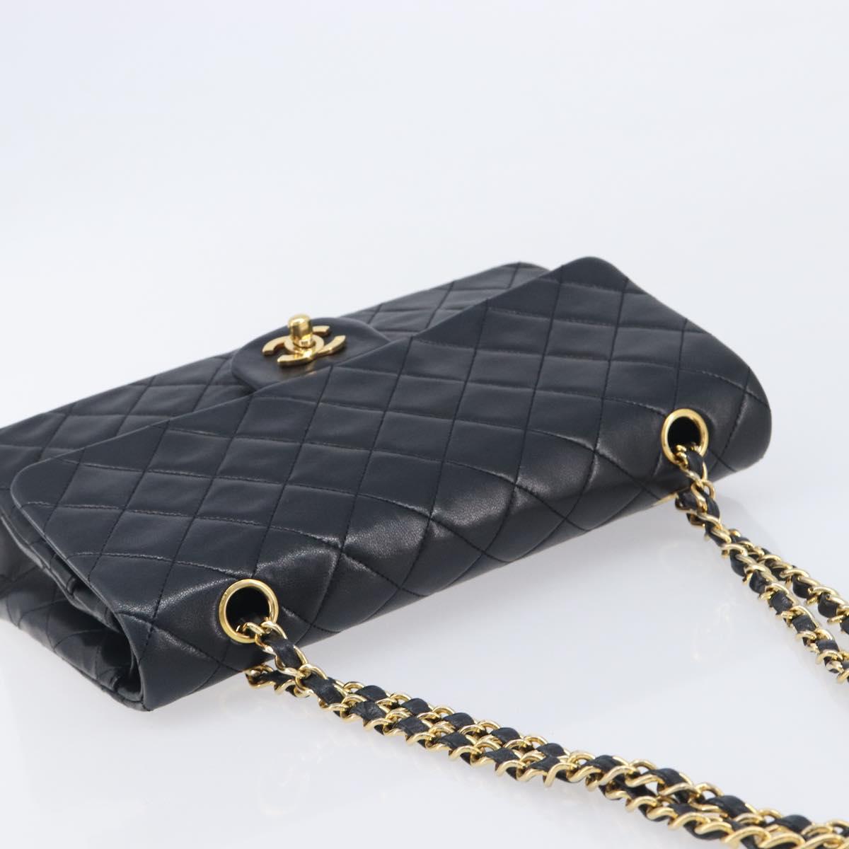CHANEL Matelasse25 Chain Shoulder Bag Lamb Skin Black Gold CC Auth 210139SAM