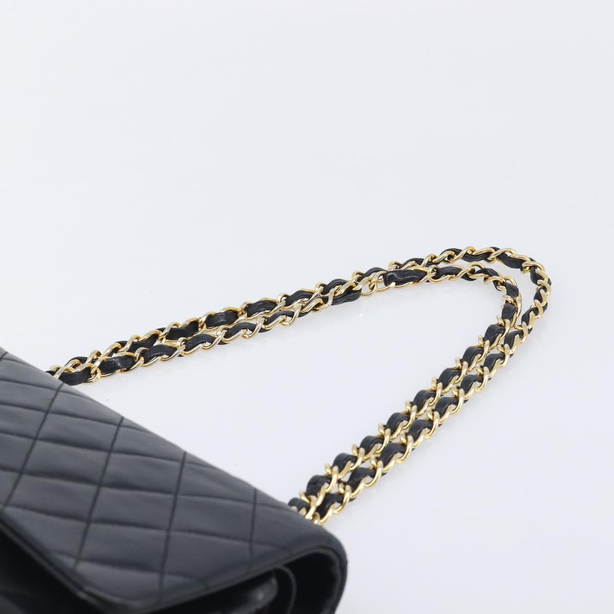 CHANEL Matelasse25 Chain Shoulder Bag Lamb Skin Black Gold CC Auth 210139SAM