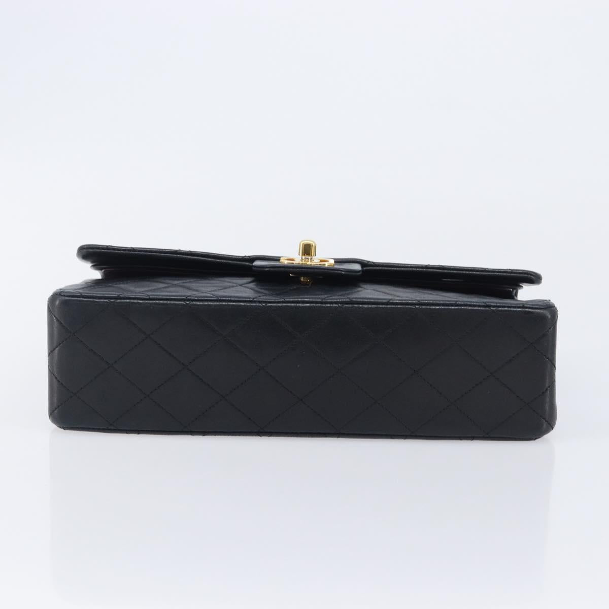 CHANEL Matelasse25 Chain Shoulder Bag Lamb Skin Black Gold CC Auth 210139SAM