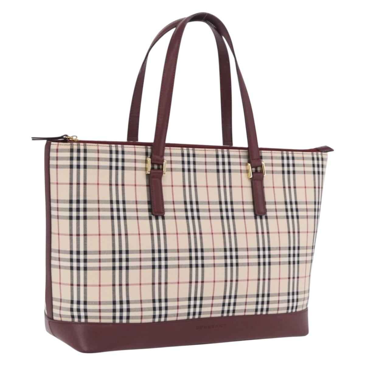 BURBERRY Nova Check Tote Bag Canvas Beige Gold Auth 210142V